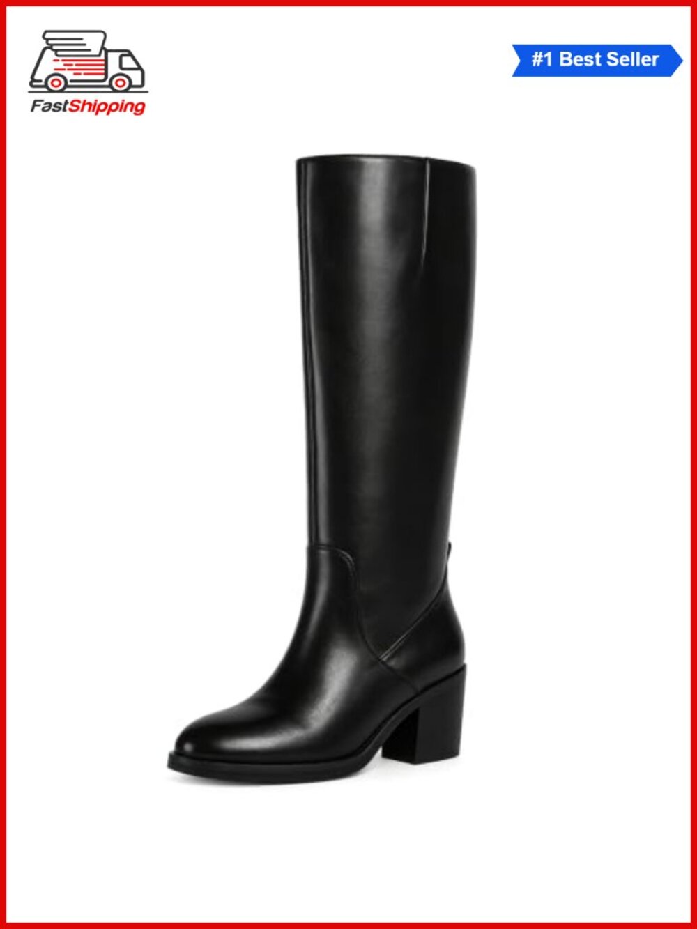 ✨ Women's Knee High Chunky Heel Boots Faux Leather Side Zip Tall Fall Boots